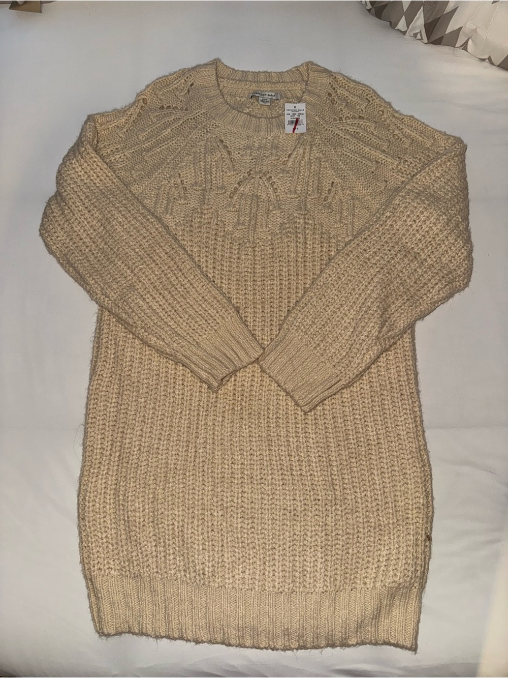 American Eagle Cream Cable Knit Long Sleeve Sweater Dress